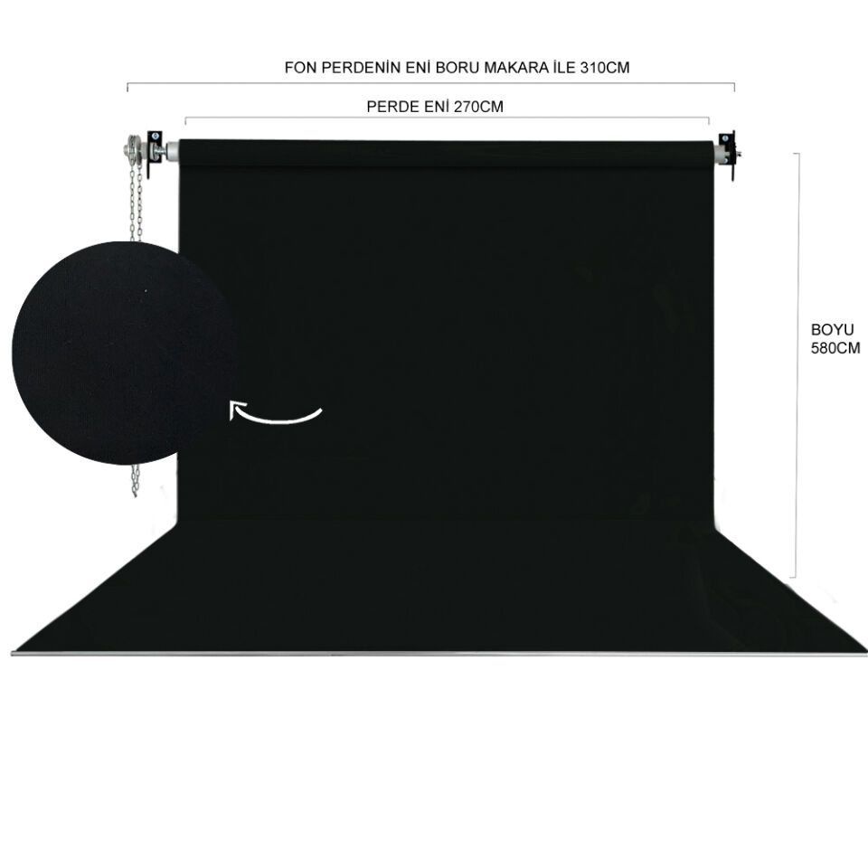 HS STÜDYO TEKNİK 270X580CM SİYAH FON PERDE SETİ VE ASKISI