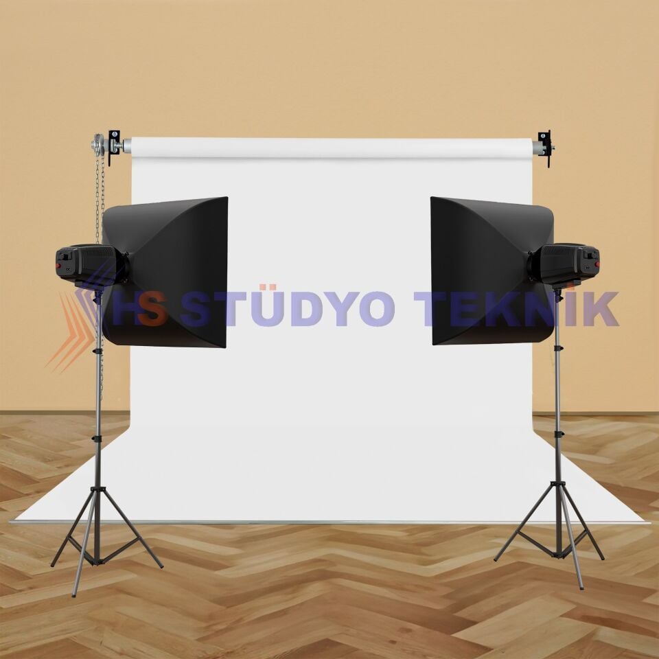 HS STÜDYO TEKNİK 270X580CM BEYAZ FON PERDE SETİ VE ASKISI