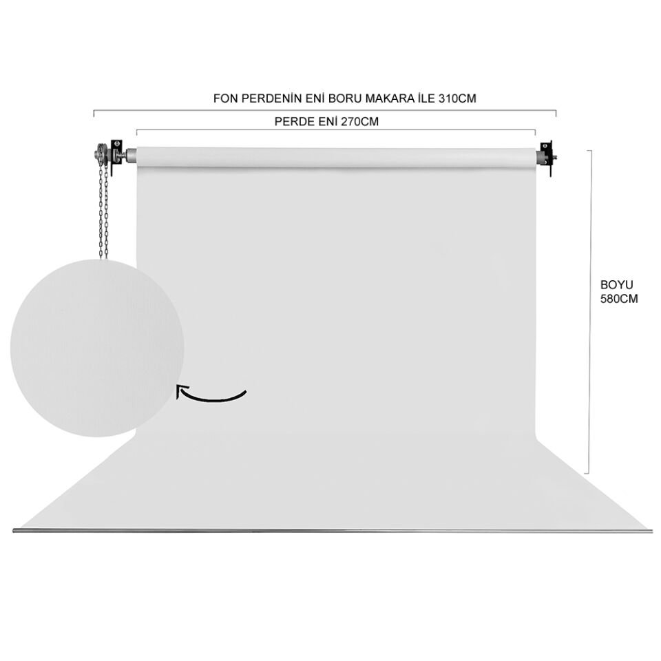 HS STÜDYO TEKNİK 270X580CM BEYAZ FON PERDE SETİ VE ASKISI
