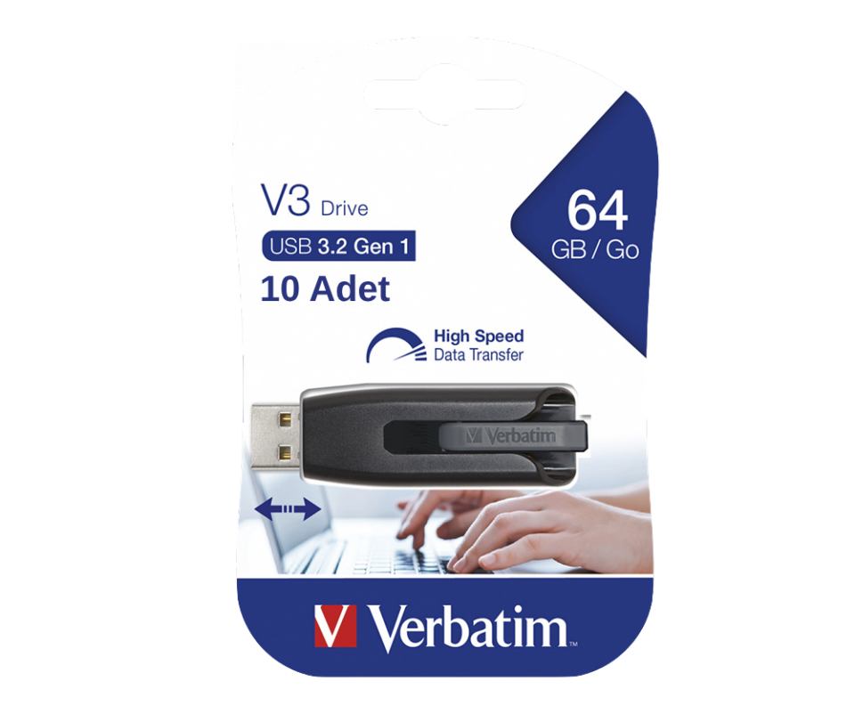 VERBATIM 49174 - 64GB STORE 'N' GO V3 USB 3.2 GEN 1 DRIVE 10 ADET