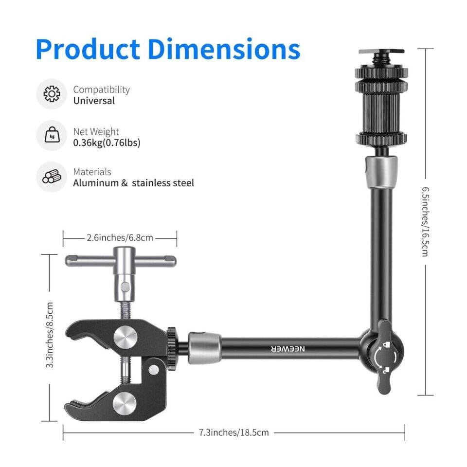 ST-20 11'' 28cm  1/4'' Vidalı Magic Arm & Yengeç Clamp