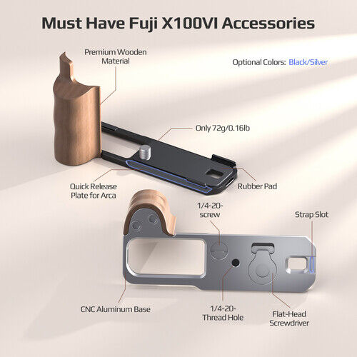 Freewell Wooden L-Bracket Grip for FUJIFILM X100VI (Silver)