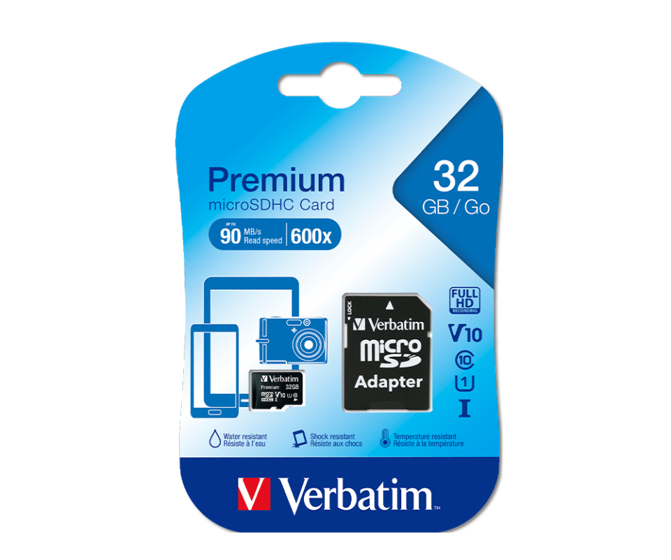 Verbatim 44083 - 32Gb 90Mb/S Premium U1 Micro Sdhc Class 10 (inc Adaptor)