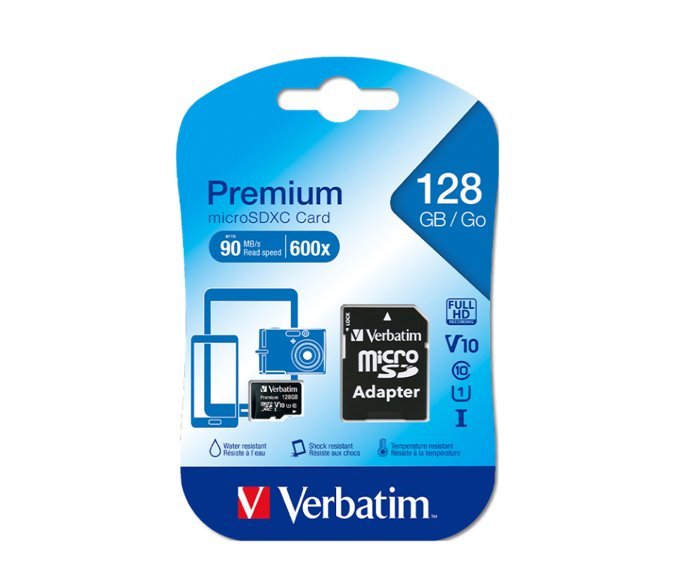Verbatim 44085 - 128Gb 90Mb/S Premium U1 Micro Sdxc Class 10 (inc Adaptor)