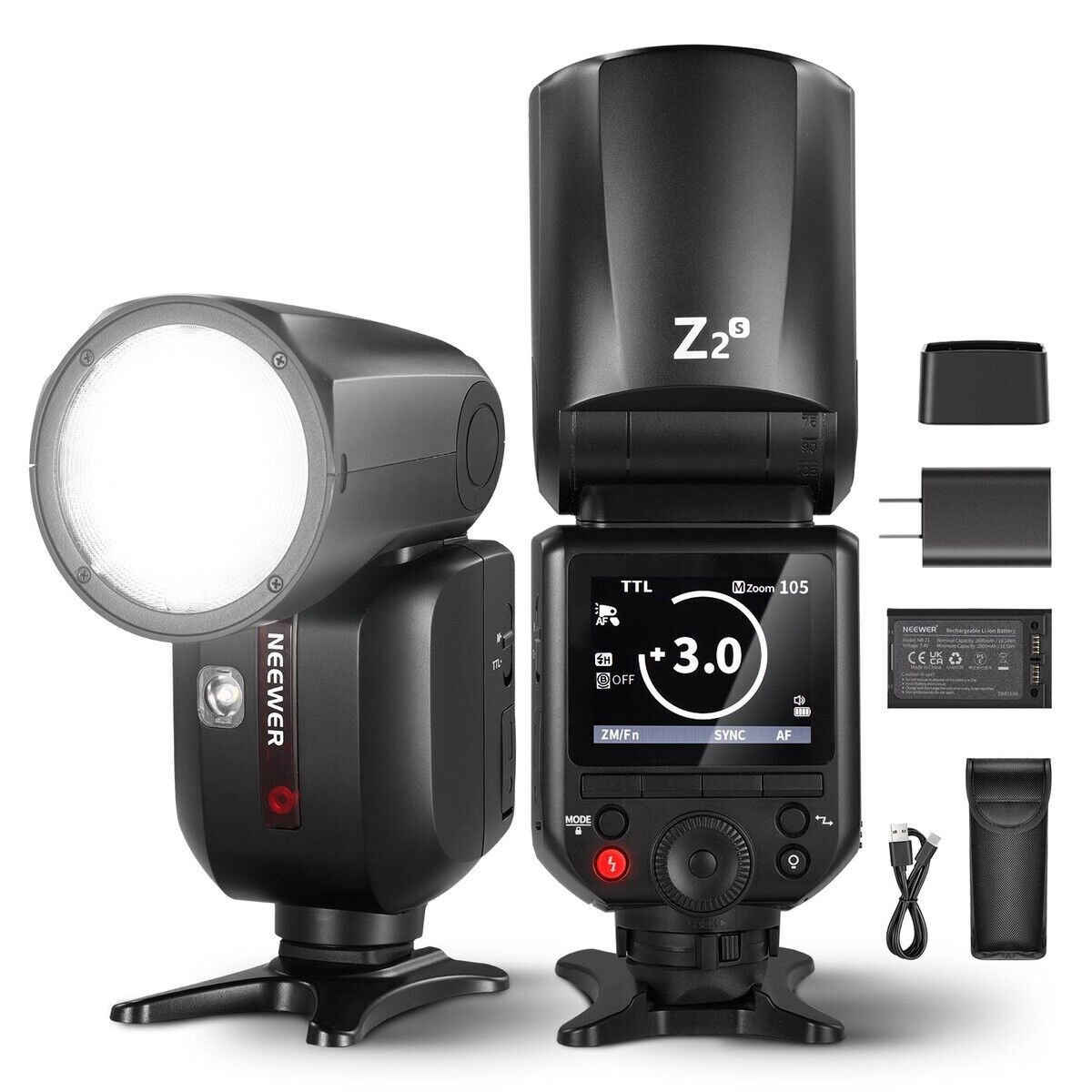 Z2PRO-S Sony Uyumlu 76W Yuvarlak Kafa Akülü Tepe Flaşı & Kubbe Difüzör