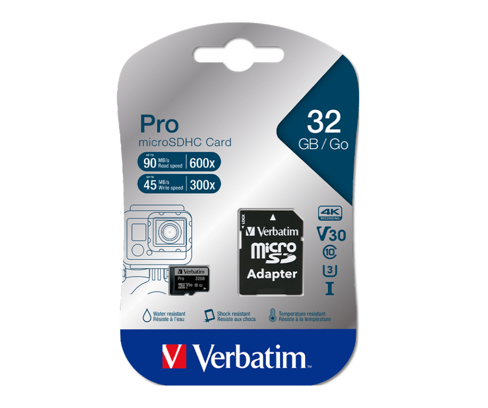 Verbatim 47041 - 32Gb Pro U3 Micro Sdhc Class 10 Uhs-i (inc Adaptor) (90Mb/Sn. - 45Mb/Sn.)