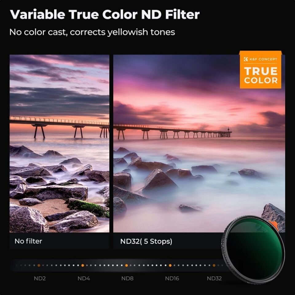 K&F Concept 58mm NANO-X ND2-32  (1-5 Stop) True Color Ultra  Değişken Filtre