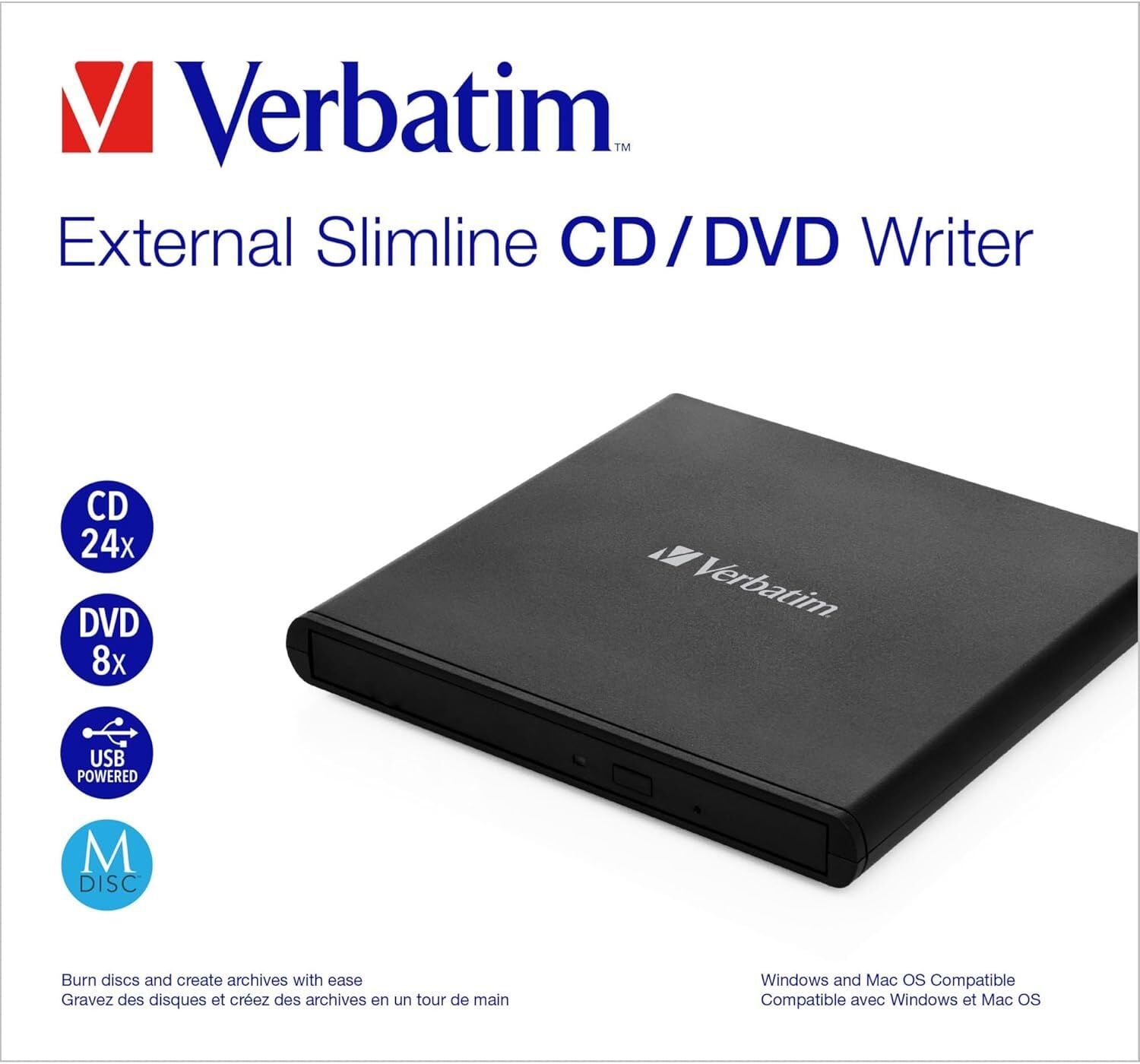Verbatim 53504 - External Slimline Cd/Dvd Writer ( Light Ver. ) Usb 2.0