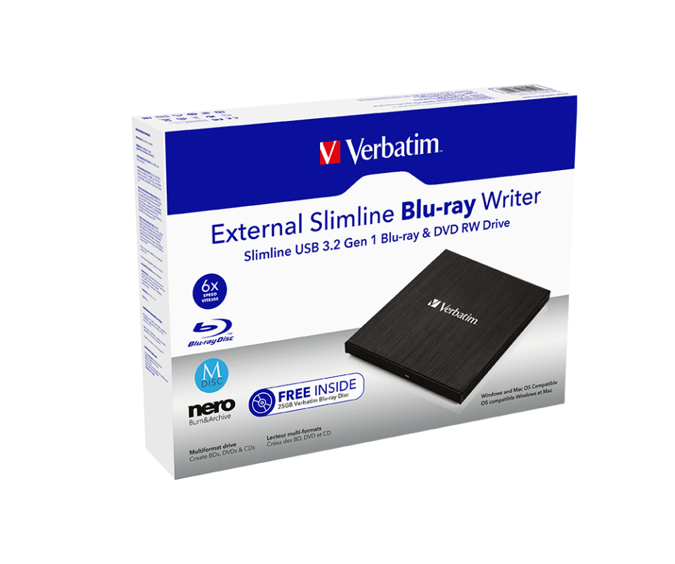 Verbatim 43890 - External Slimline Blu-Ray Writer Usb 3.2 Gen 1/Usb-C