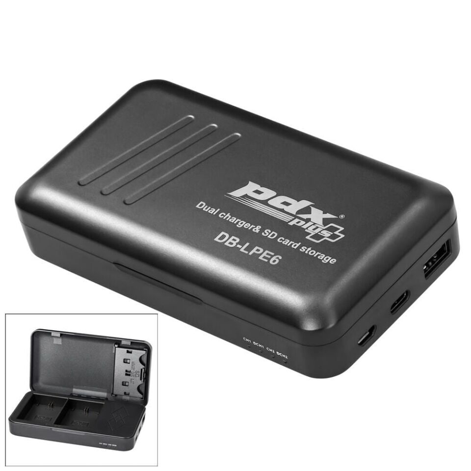 PDX Canon LP-E6 İkili Şarj ve SD Kart Kutusu