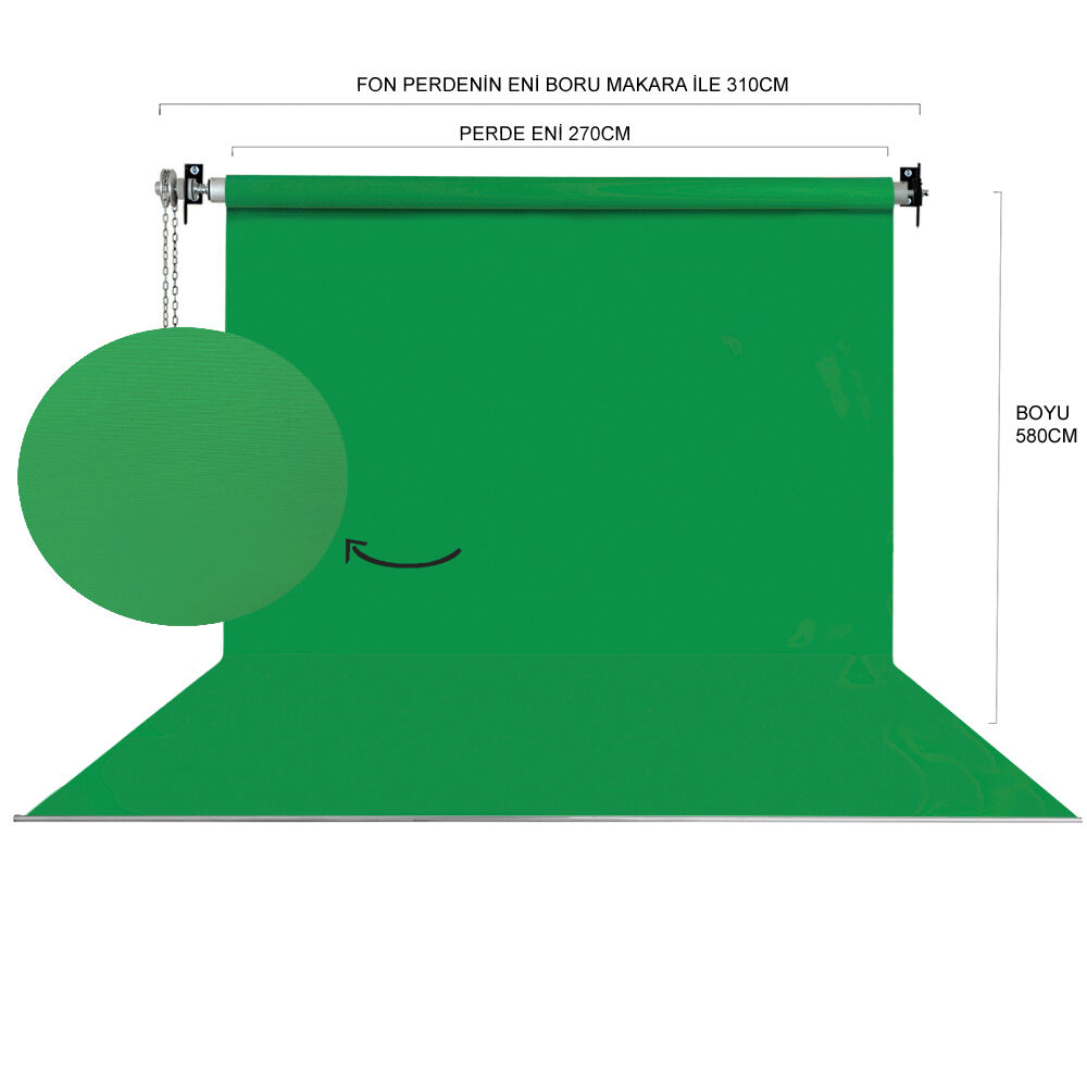 Stüdyo Teknik 270X580Cm Yeşil Fon Perde Seti ve Askısı