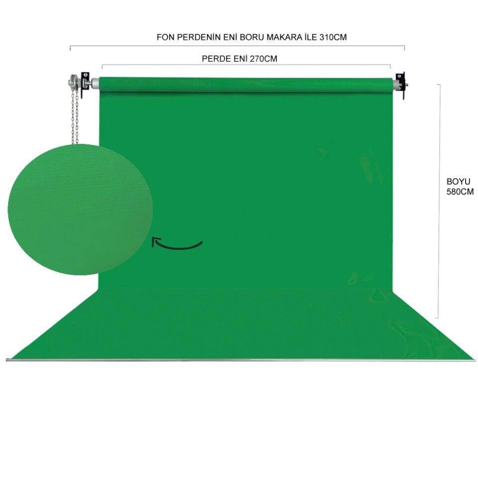Stüdyo Teknik 270X580Cm Yeşil Fon Perde Seti ve Askısı
