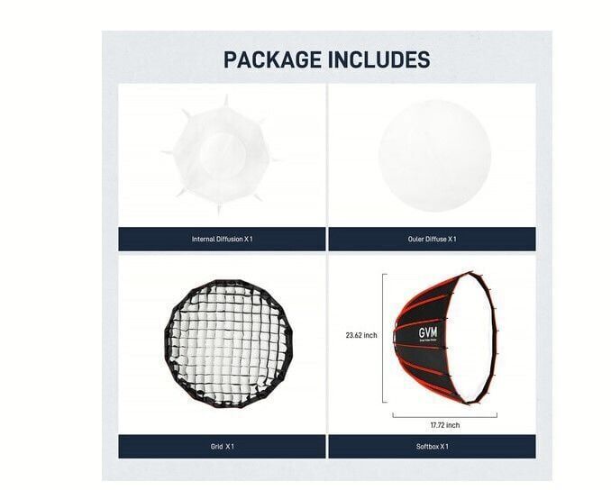 GVM 60cm Kolay Kurulum Gridli Parabolik Softbox