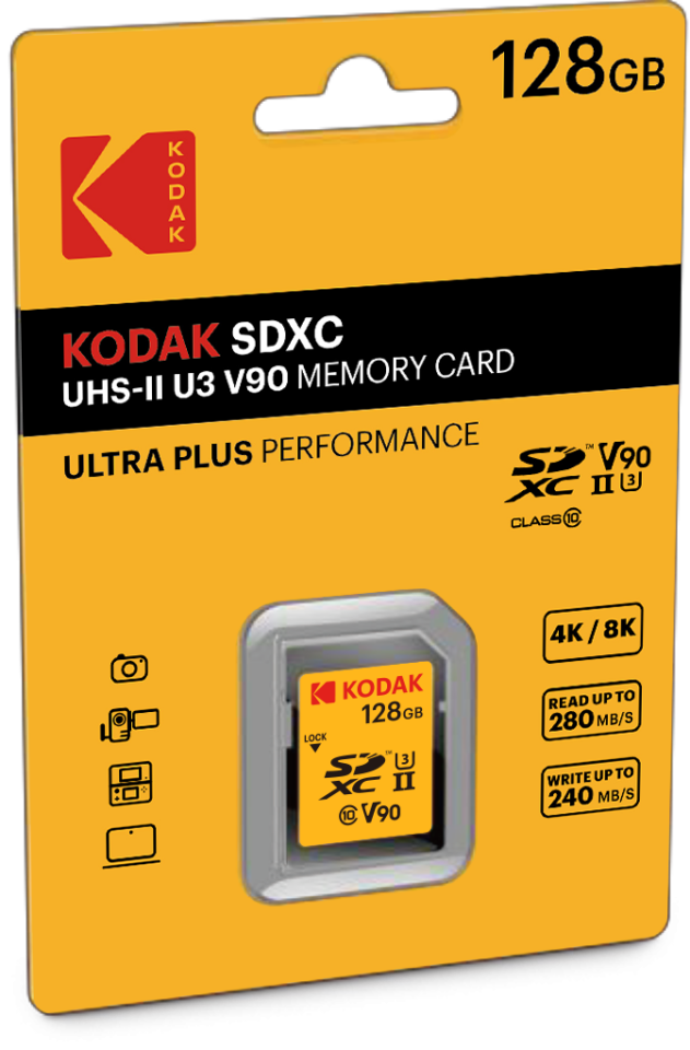 Kodak 128GB UHS-II U3 V90 SD Hafıza Kartı (280MB/s - 240MB/s)