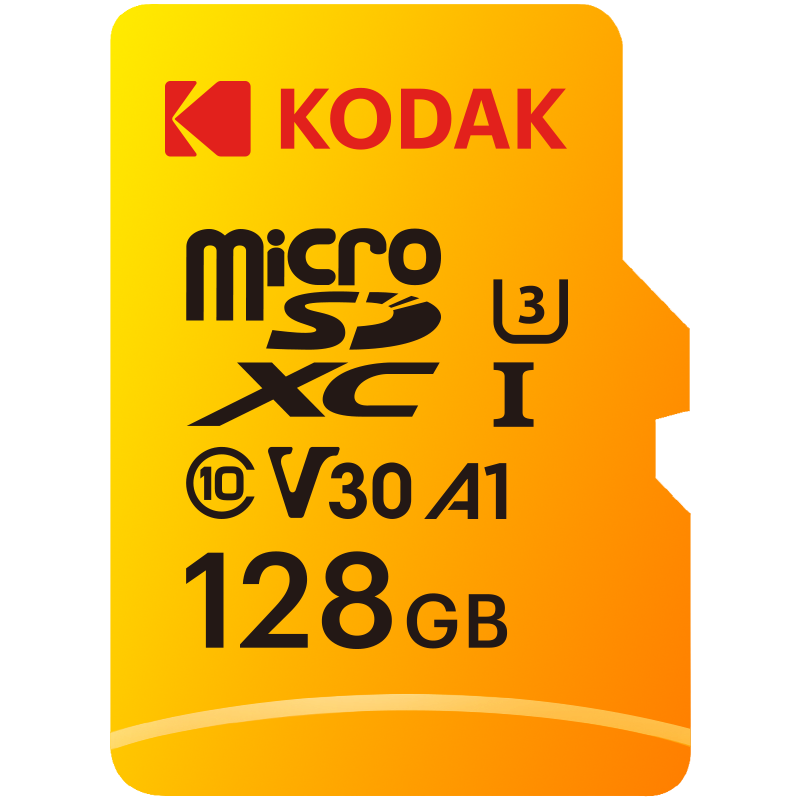 Kodak 128GB UHS-I U3/V30/A1 Yellow Micro SD + Adaptör