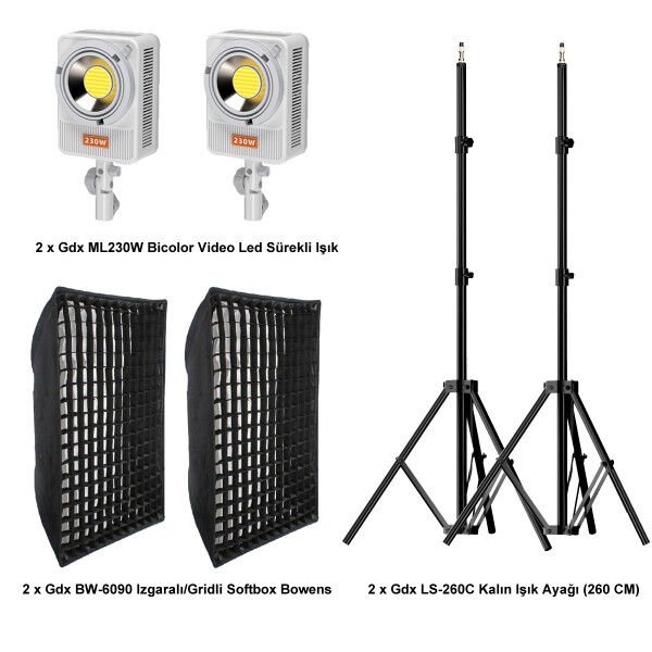 Gdx ML230W Bicolor Video ve Fotoğraf 60x90 Gridli Softbox İkili Sürekli Işık Seti