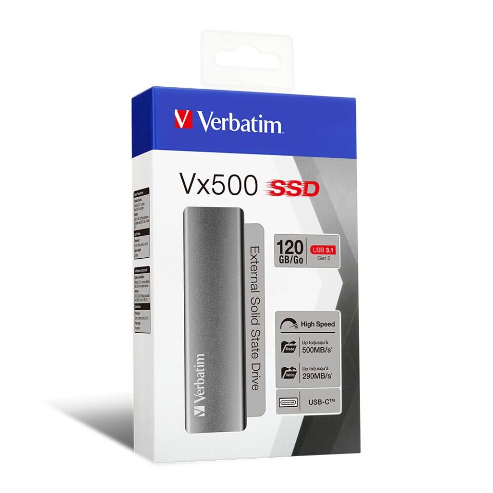 Verbatim 47441 - 120Gb Vx500 Usb 3.1 Gen 2 External Ssd (Okuma 500Mb/Sn. - Yazma 290Mb/Sn.)
