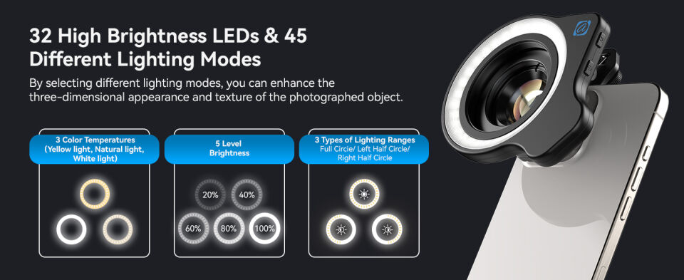 Apexel  HB100UFL 75mm Ultra Macro Lens With Fill Lıght