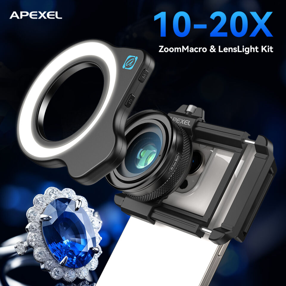 Apexel 10-20X Zoom Makro Lens+Halka Işık