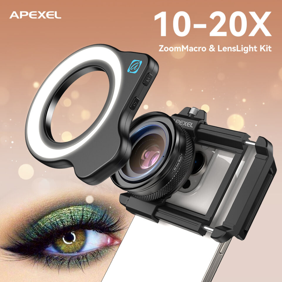 Apexel 10-20X Zoom Makro Lens+Halka Işık