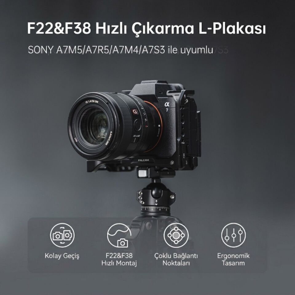 FALCAM F22 F38 Quick Release L Bracket A7M4 A7S3 A7R5 Uyumlu Kamera L Braketi Siyah - C00B2976B