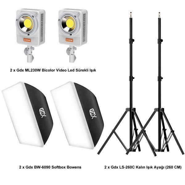 Gdx XL-Kit 2 COB LED Youtube Sürekli Video ve Fotoğraf Işık İkili Set + Gdx BW-6090 Softbox