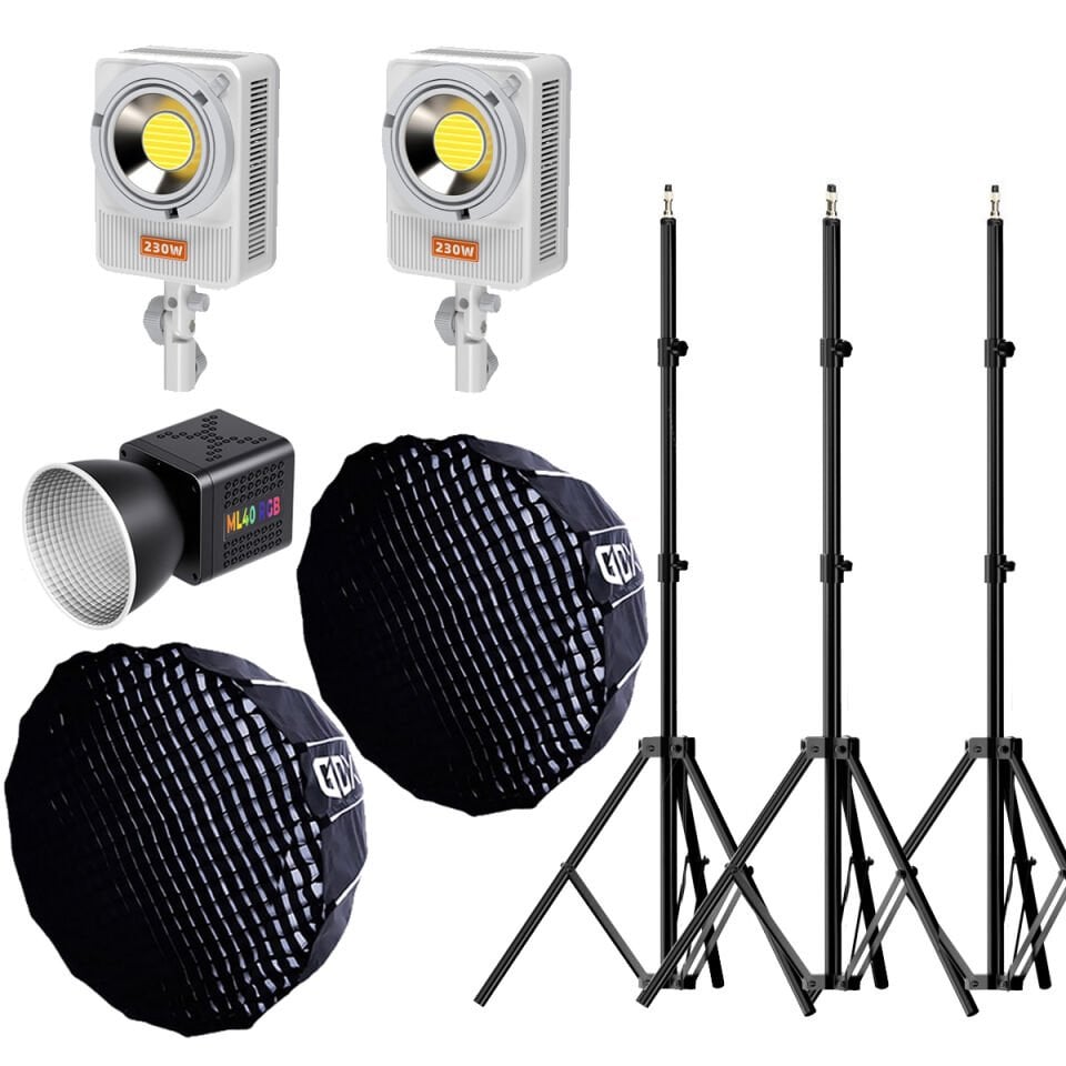 Gdx XL-Kit RGB 3 COB LED Sürekli Video ve Fotoğraf Işık Seti + QPG120 Parabolik Gridli 120cm Softbox