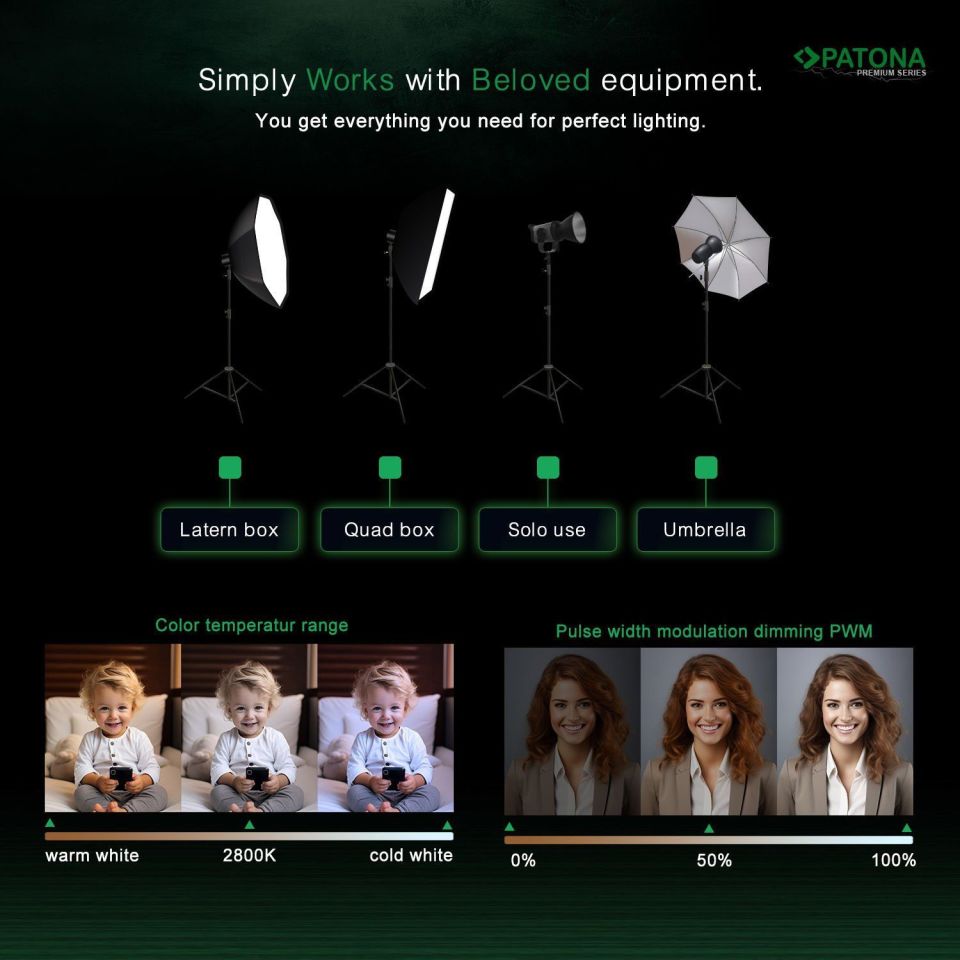 PATONA COB-300 Watt Bi Color Tek'li Kit LED Video Işığı