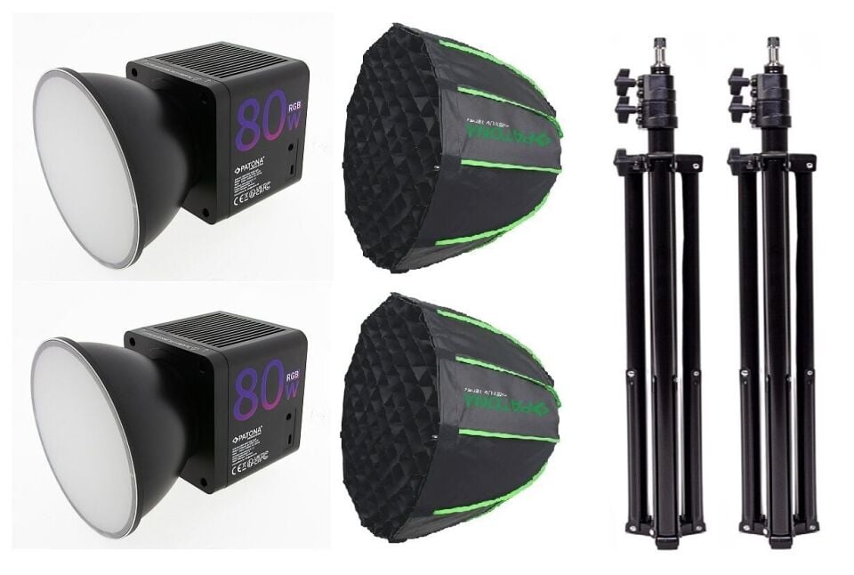 PATONA 4245 SL-80R 80W RGB LED Hızlı Kurulum  60cm Octagon Softbox Video ve Fotoğraf ışığı Çiftli Kit