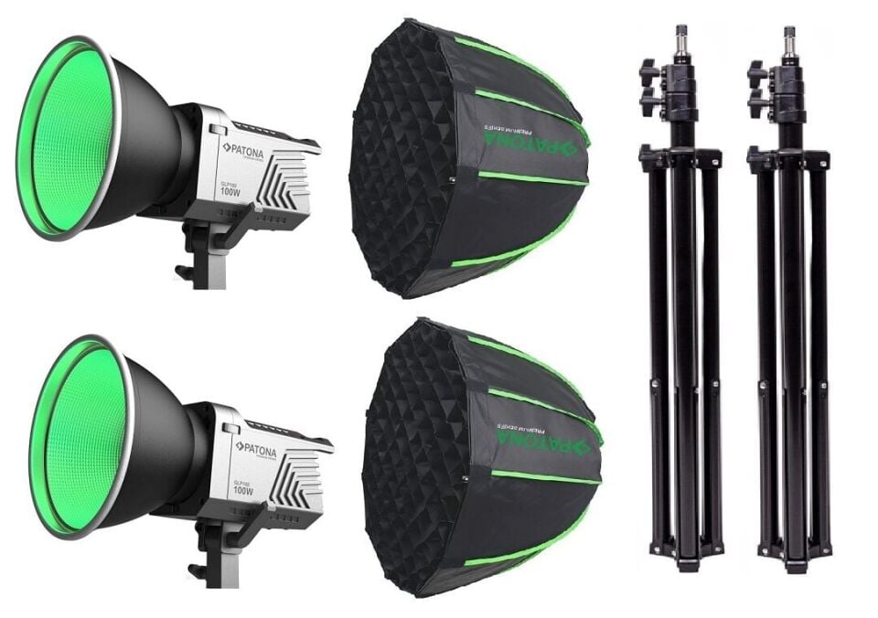 PATONA 4167 Premium GLP100 100W RGB Hızlı Kurulum  60cm Octagon Softbox  Cob Led-Stüdyo Işığı Çiftli Kit