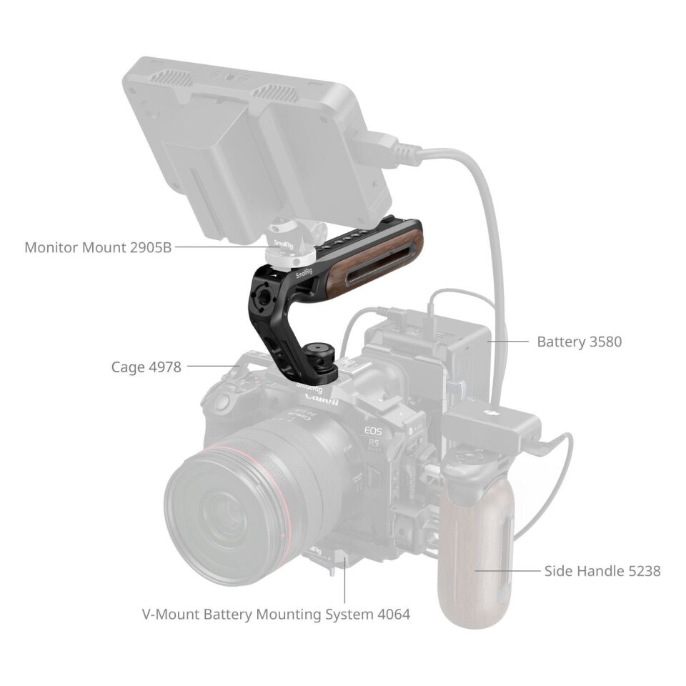 SmallRig 5252 Ahşap Üst Sap, 1/4''-20 ve ARRI 3/8''-16 Konumlandırma Vidası  ile Birlikte