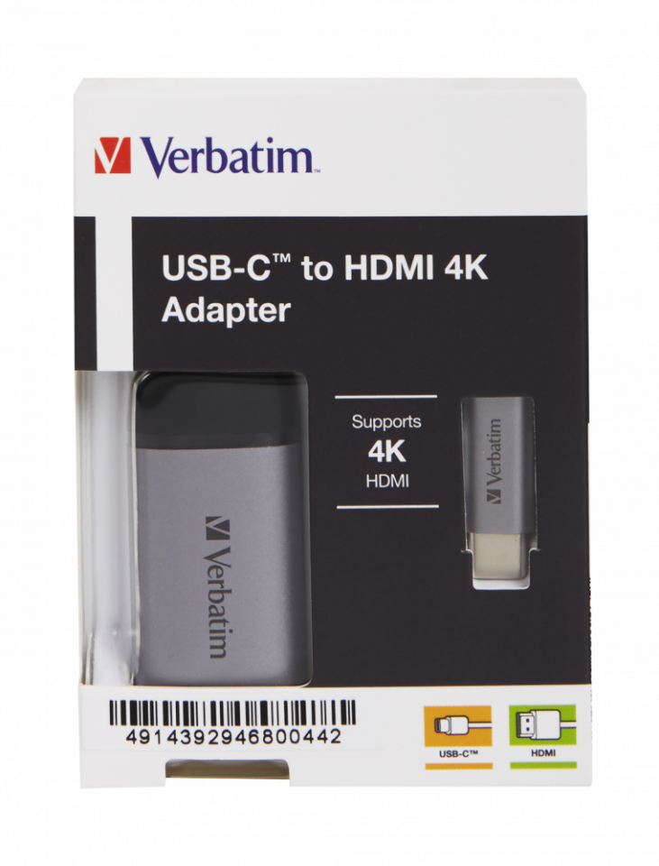 Verbatim 49143 - Usb-C To Hdmi 4K Adapter - Usb 3.1 Gen 1 / Hdmi 10Cm Cable