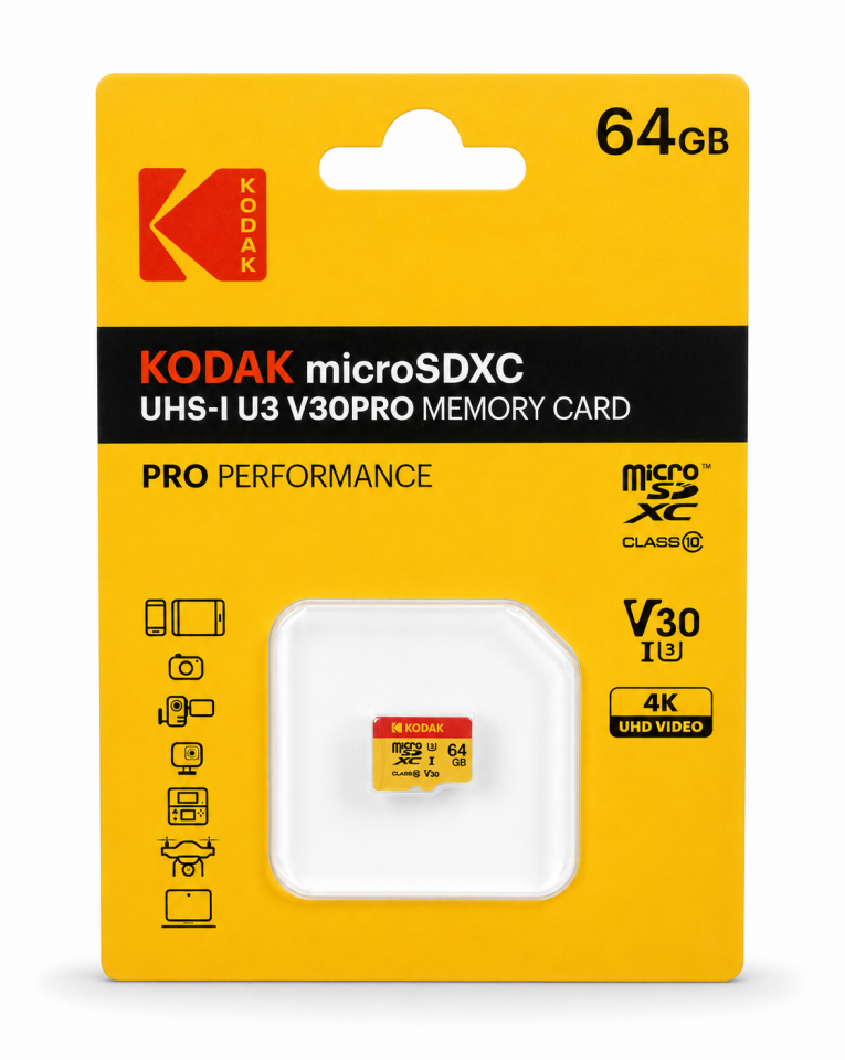 Kodak 64GB UHS-I U3 A1 V30PRO Micro SD Hafıza Kartı