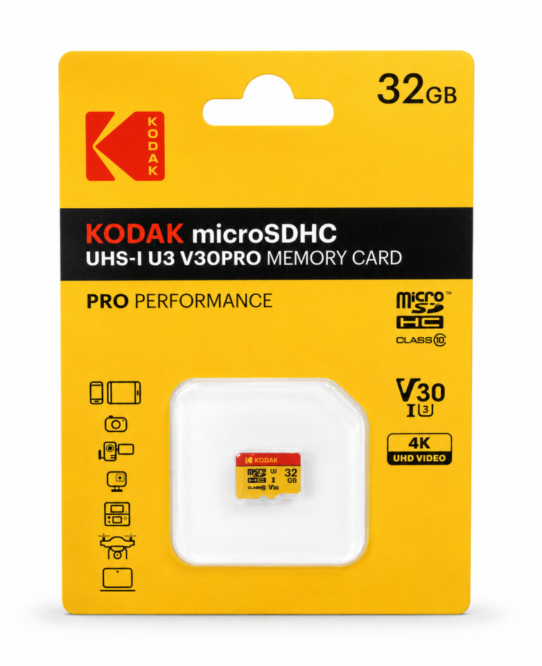 Kodak 32GB UHS-I U3 A1 V30PRO Micro SD Hafıza Kartı