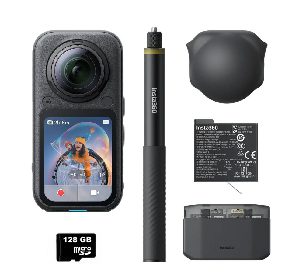 Insta360 X6 360° Aksiyon Kamerası Essentials Bundle + 128 GB MicroSD
