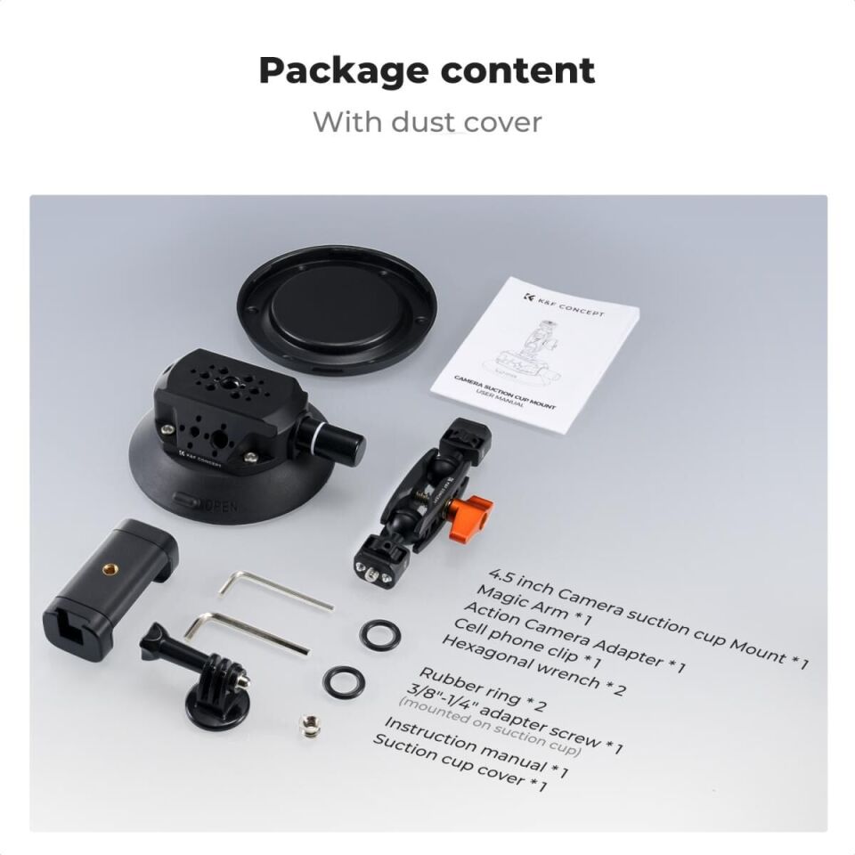 K&F Concept KF31.100 4,5'' Kamera Vantuzu  Sihirli Kol Cep Telefonu Kelepçesi ve GoPro Adaptör ile
